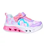 Kép 2/2 - Skechers, lila-rózsaszín színű, masnis, villogó talpú, sportcipő lányoknak.