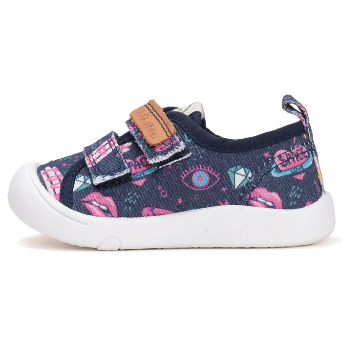 Pantofi D.D. Step, albaștri, din pânză cu model, pentru fete