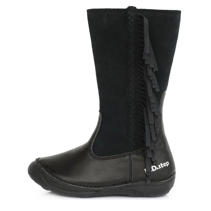 D.D.step, fekete színű, rojtos, téli, bélelt, csizma lányoknak
