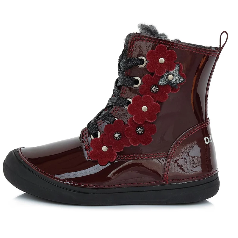 D.D.step, bordó, virágokkal díszített, téli, bélelt, gyerekcipő lányoknak.