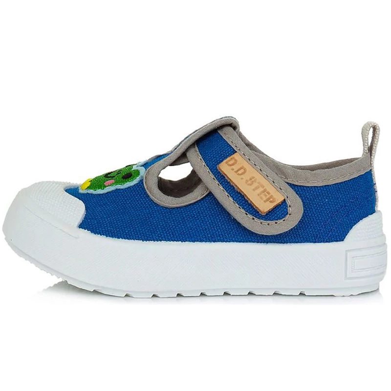 D.D.step, kék színű, békával díszített, gyerek vászoncipő fiúknak.