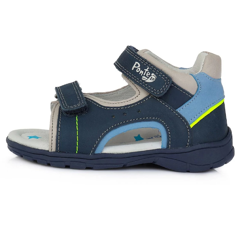 Ponte20, supinált talpú, sötétkék színű, bőr gyerekszandál fiúknak