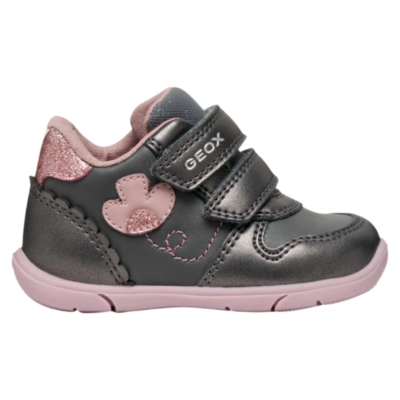 Geox, pantofi de copii gri, cu imprimeu floral, pentru fete.