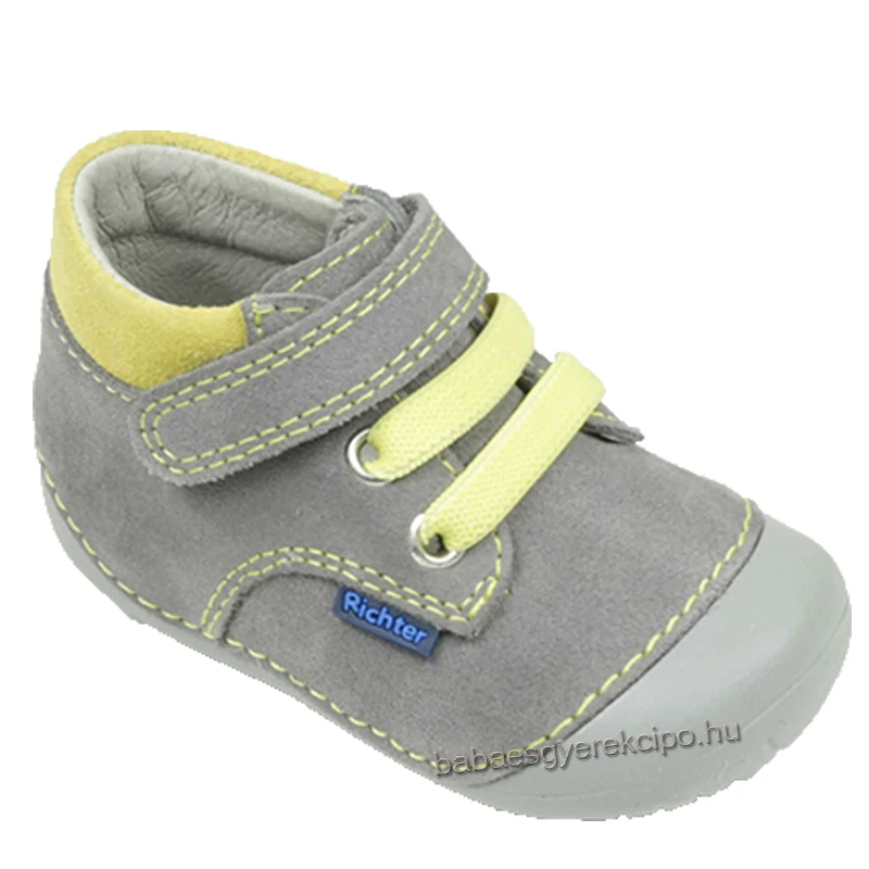 Richter, szürke és sárga színű, puha talpú átmeneti gyerekcipő fiúknak.