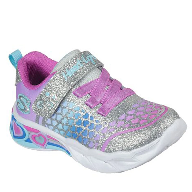 Skechers, ezüst-lila , villogó talpú, sport cipő lányoknak
