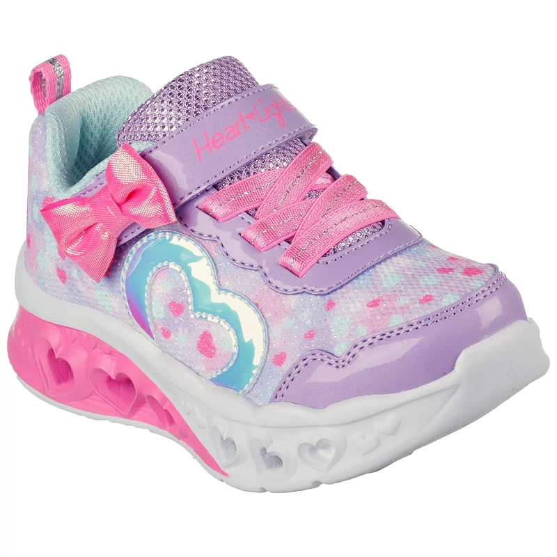 Skechers, lila-rózsaszín színű, masnis, villogó talpú, sportcipő lányoknak.