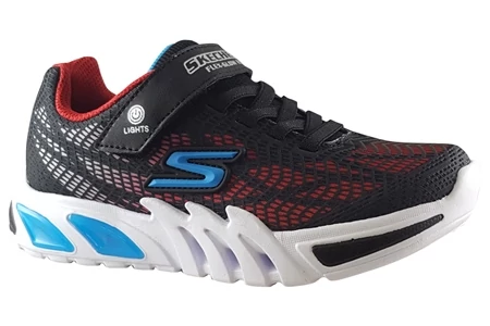 Skechers, piros-fekete színű, villogó talpú, sportcipő fiúknak.