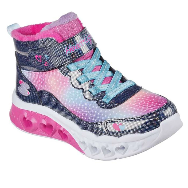 Skechers, lány, villogó talpú, bélelt, magas szárú  gyereksportcipő.