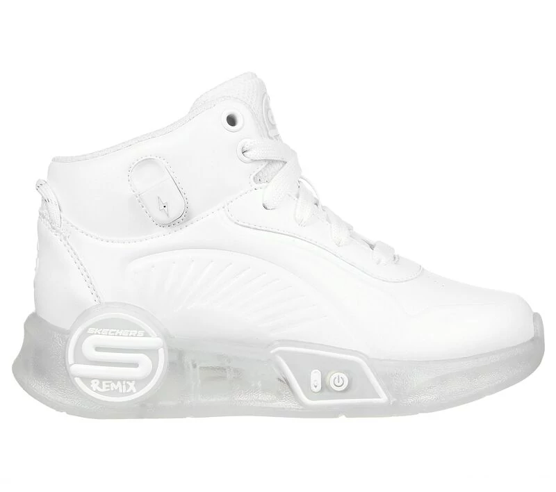 Skechers, fehér színű, zenére villogó cipő lányoknak, USB kábellel tölthető