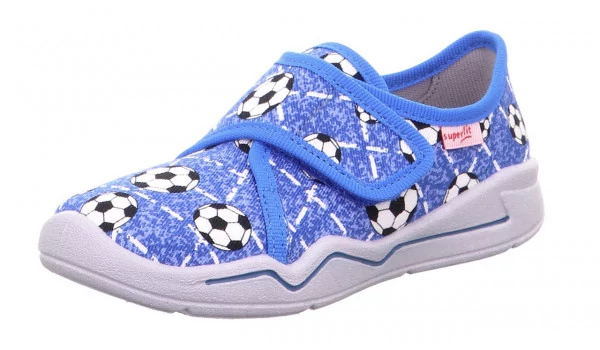 Superfit, kék színű, focilabda mintával díszített, gyerek vászoncipő fiúknak.