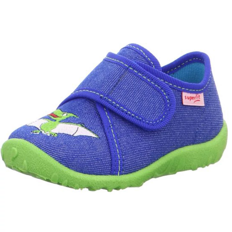 Superfit, kék színű, hímzett dínó mintás, gyerek vászoncipő fiúknak.