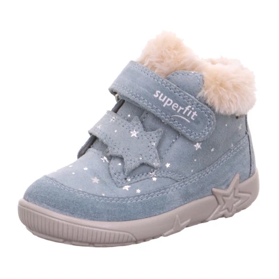 Superfit, világoskék, csillag mintás,bélelt, vízálló, téli lány bőrcipő gyerekeknek