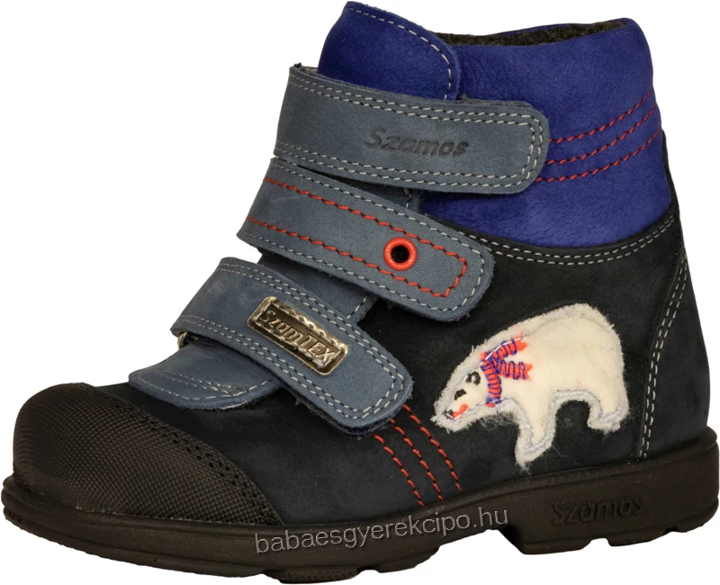 Szamos, supinált, sötét kék színű, jegesmedve mintás, bélelt, vízálló fiú bakancs