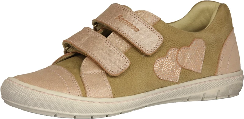 Szamos, bézs színű, szívecskékkel díszített átmenti cipő lányoknak.