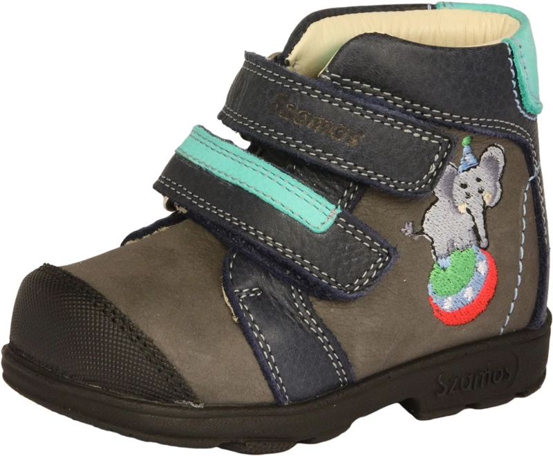 Szamos, supinált talpú, kék-barna, elefántos, téli gyerekcipő fiúknak.