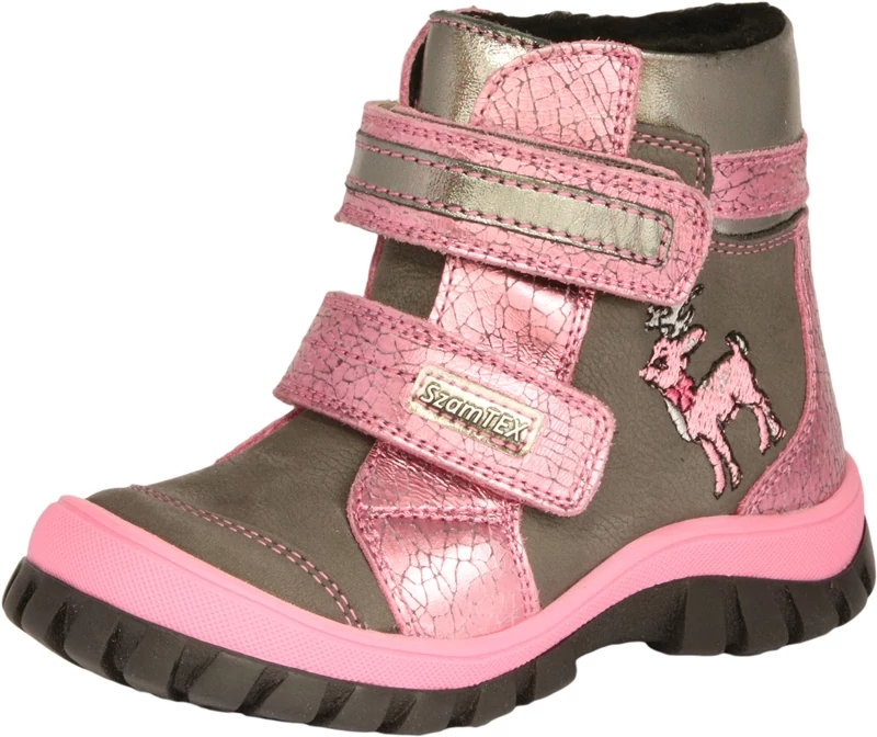Szamos, szürke, rénszarvas mintával díszített, vízálló, téli bakancs lányoknak.
