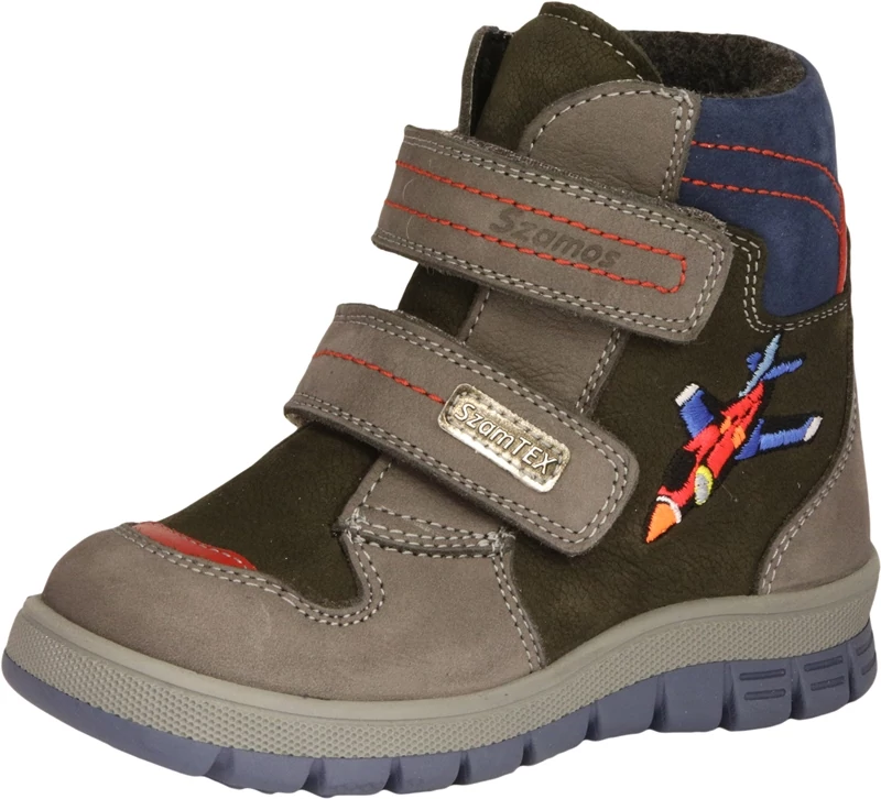 Szamos, szürke, repülő mintával díszített, vízálló, téli bakancs fiúknak.