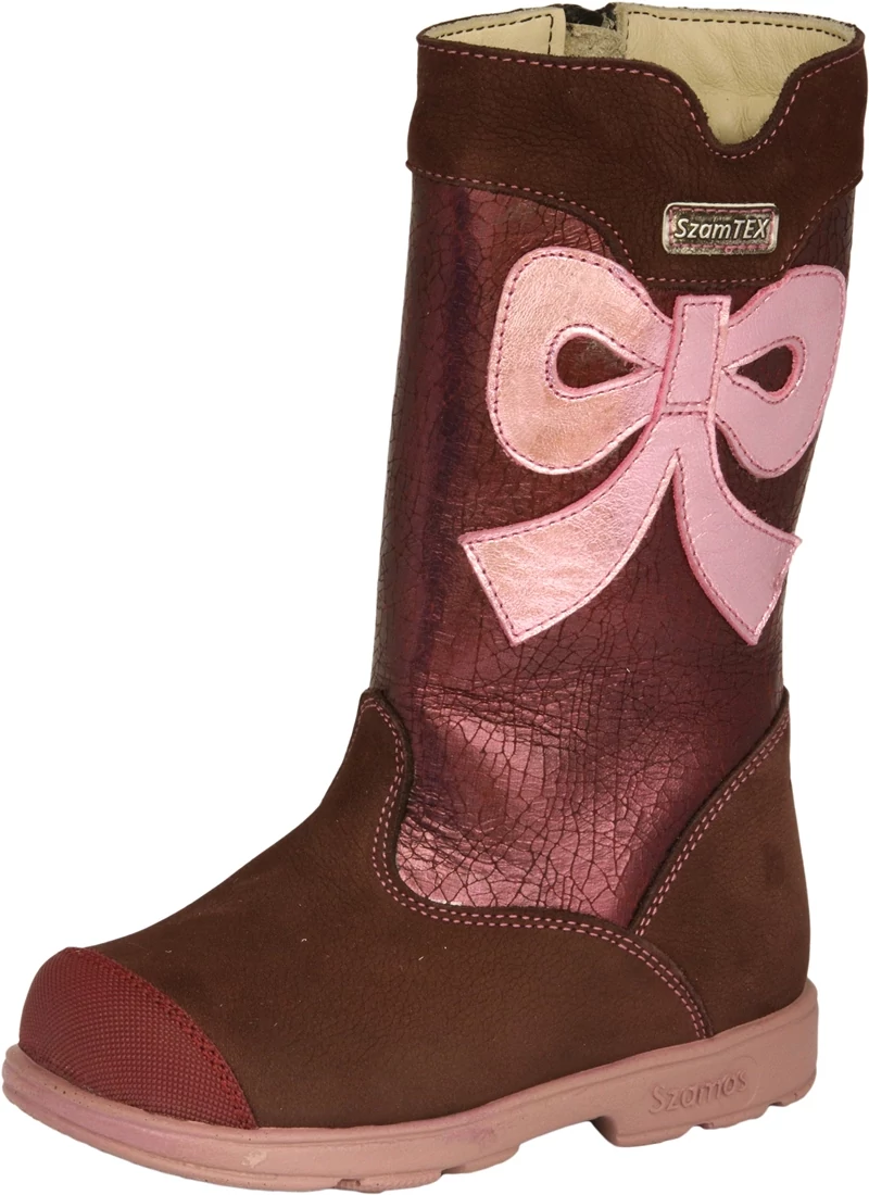 Szamos, supinált talpú, bordó színű színű, masnival díszített, téli csizma lányoknak.