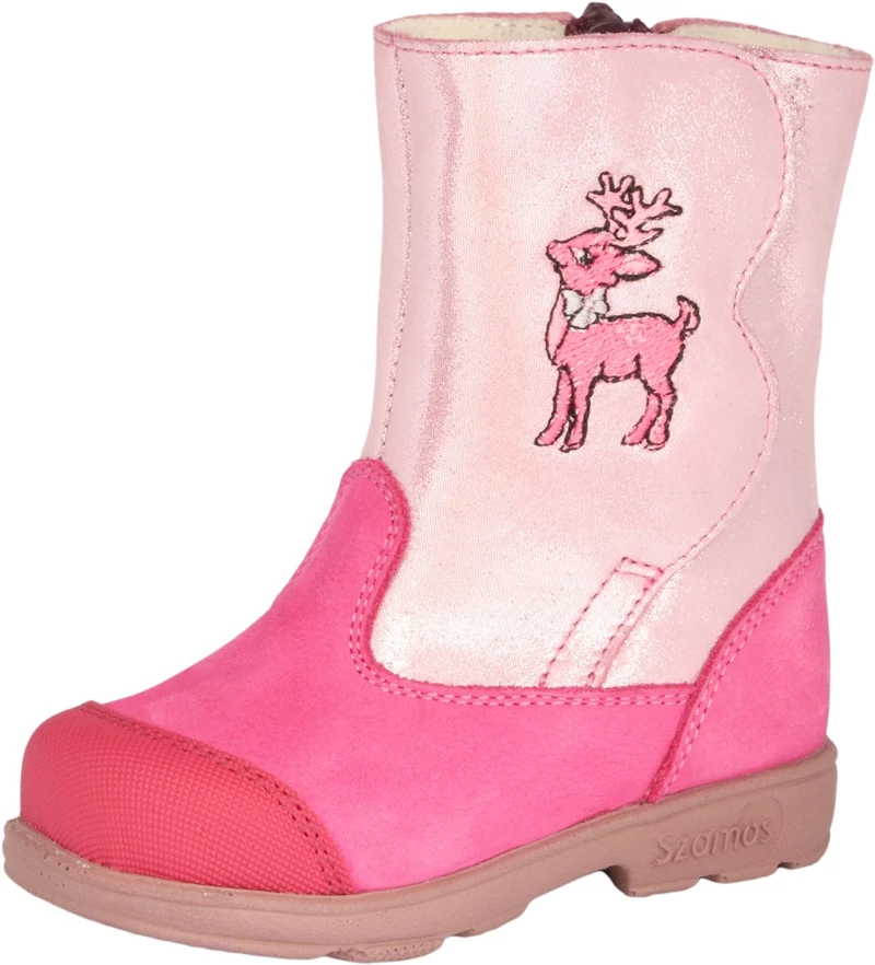 Szamos, supinált, rózsaszín színű, rénszarvassal díszített, bélelt csizma lányoknak.