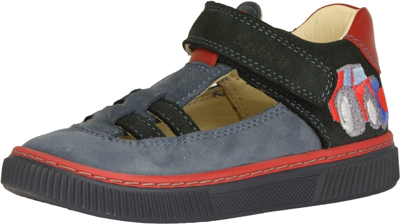 Szamos, kék-fekete színű, hímzett traktorral díszített tavaszi gyerekcipő fiúknak.