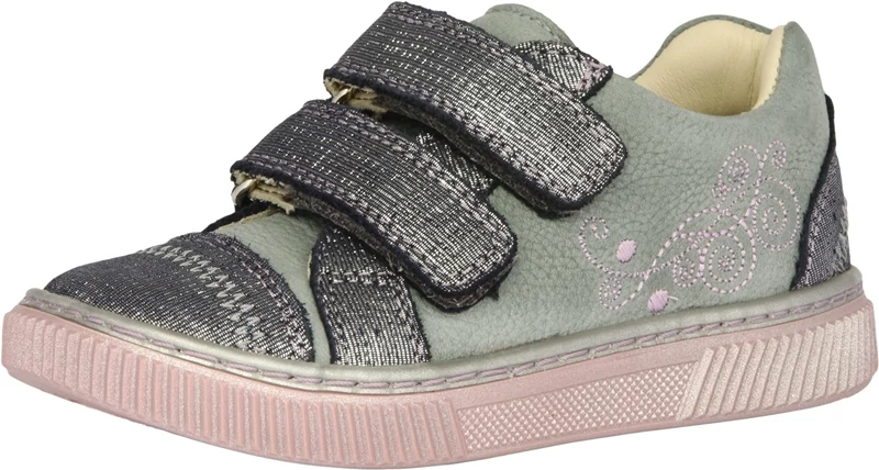 Szamos, szürke színű, hímzett mintával díszített átmeneti gyerekcipő lányoknak.