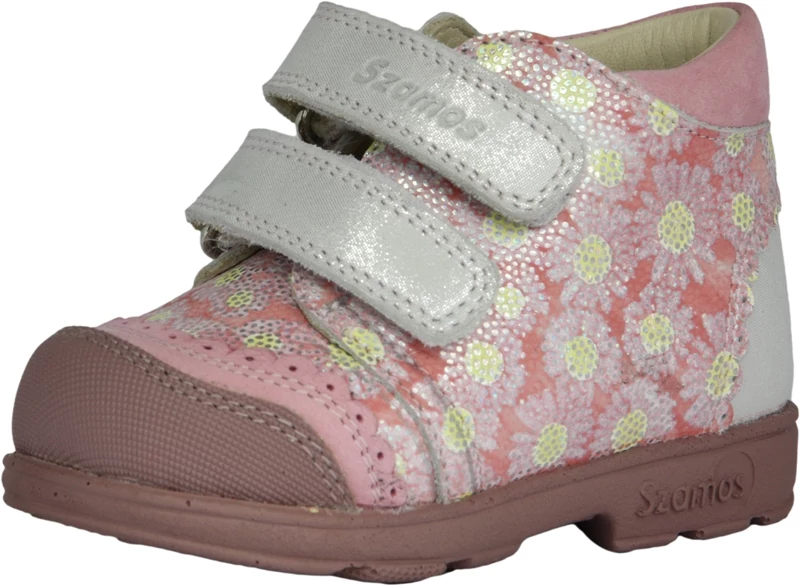 Szamos, supinált, rózsaszín-ezüst, virág mintás, lány cipő.