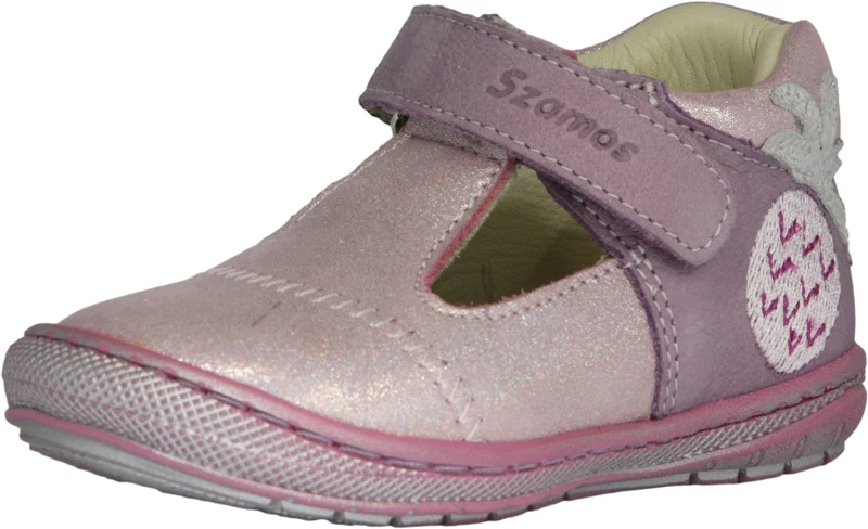 Szamos, lila, hímzett ananász mintával díszített tavaszi gyerekcipő lányoknak.