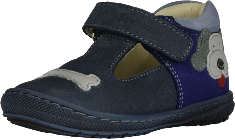Szamos, kék színű, kutya mintával díszített tavaszi gyerekcipő fiúknak.