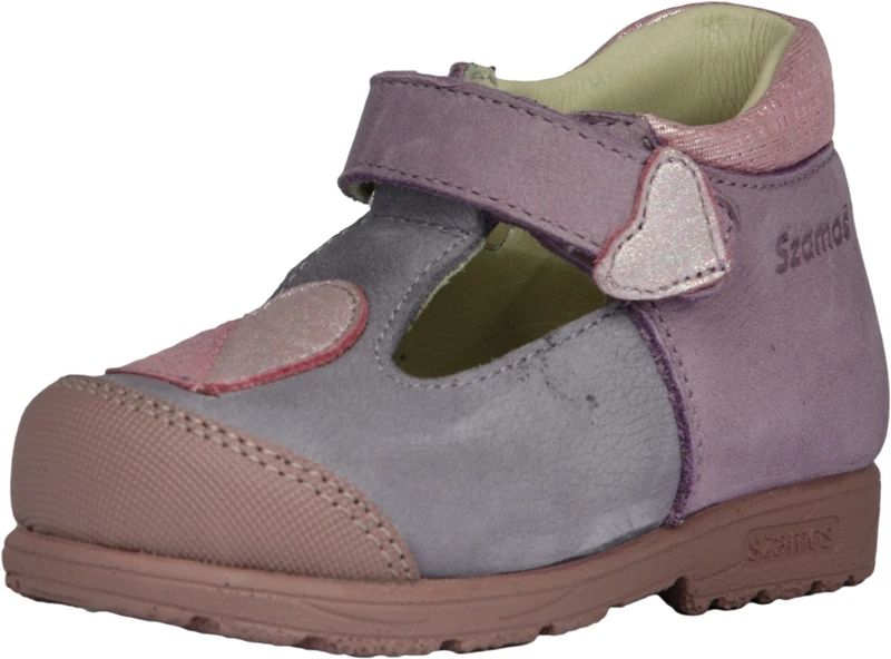 Szamos,supinált talpú, lila színű, szívecske mintával díszített, tavaszi gyerekcipő lányoknak