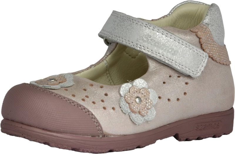 Szamos,supinált talpú, bézs színű, virág mintával díszített, tavaszi gyerekcipő lányoknak