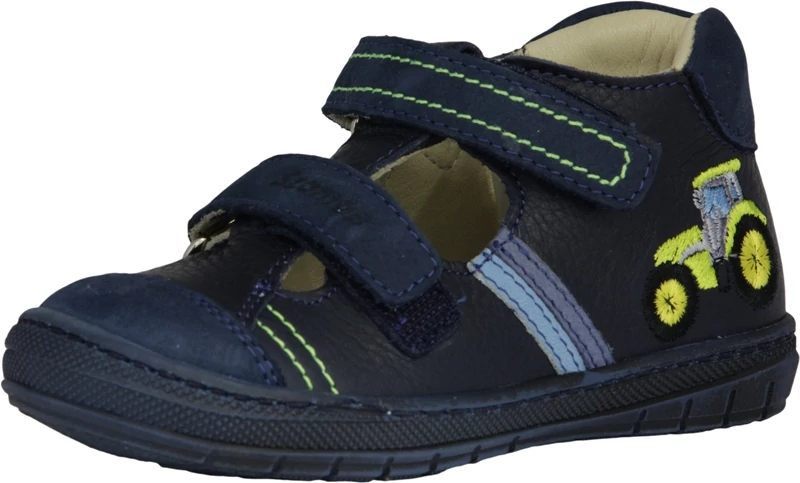 Szamos, sötétkék színű, hímzett traktor mintával díszített tavaszi gyerekcipő fiúknak.