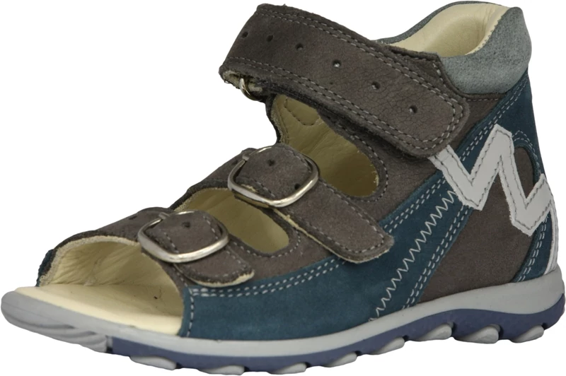 Szamos, szürke-kék, fehér mintával díszített gyerekszandál fiúknak.