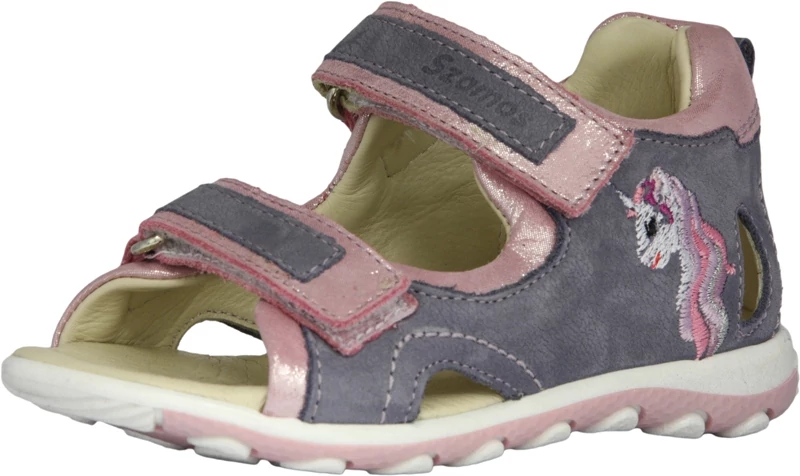 Szamos, lila színű,hímzett unikornis mintával díszített gyerekszandál lányoknak.