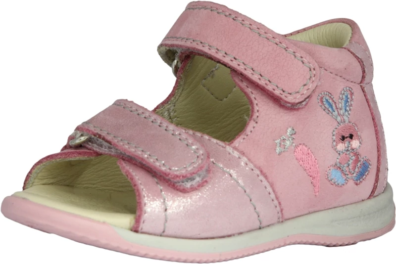 Szamos, rózsaszín, hímzett nyuszi mintával díszített gyerekszandál lányoknak.