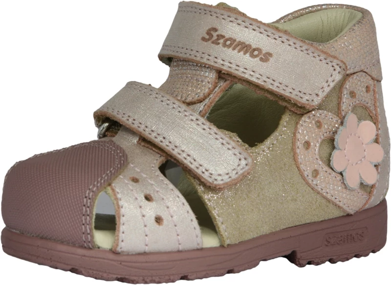 Szamos, supinált, bézs, szív és virág mintás, lány szandál.