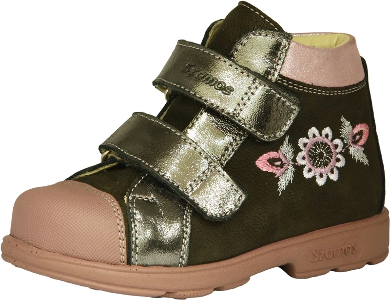 Ezüst metál tépőzáras, magas szárú szamos supinált lány cipő