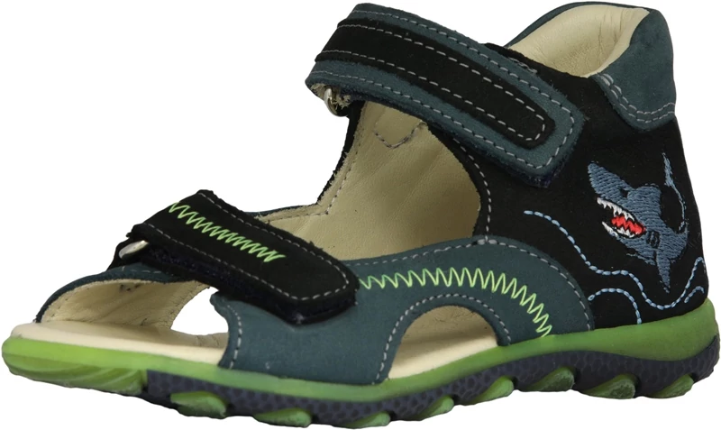 Szamos, kék , hímzett cápa mintás gyerekszandál fiúknak.