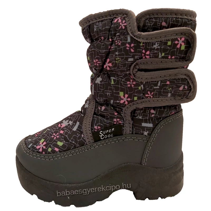 Szürke színű, virág mintás, gyerek hótaposó lányoknak.